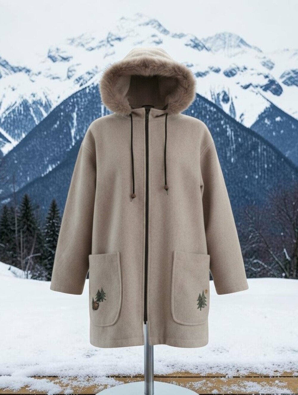 Trilogi Parka vintage wool winter coat fur hood Made in Canada